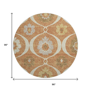 HomeRoots 8' Washable Round Medallion Rug in Rust, Gray & Gold - Durable, UV-Protected & Easy to Clean! 668074
