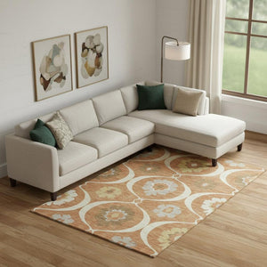 HomeRoots 8' X 10' Transitional Rust Gray Gold Medallion Washable Area Rug with UV Protection & Durability 668075