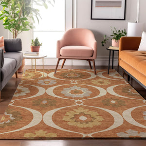 HomeRoots 8' X 10' Transitional Rust Gray Gold Medallion Washable Area Rug with UV Protection & Durability 668075