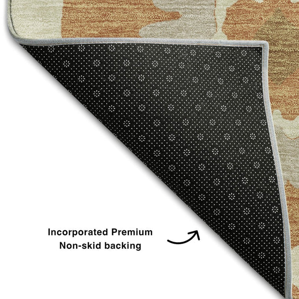 HomeRoots 8' X 10' Transitional Rust Gray Gold Medallion Washable Area Rug with UV Protection & Durability 668075