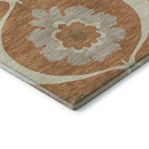 HomeRoots 8' X 10' Transitional Rust Gray Gold Medallion Washable Area Rug with UV Protection & Durability 668075