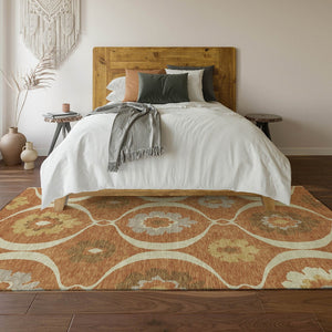 HomeRoots 8' X 10' Transitional Rust Gray Gold Medallion Washable Area Rug with UV Protection & Durability 668075