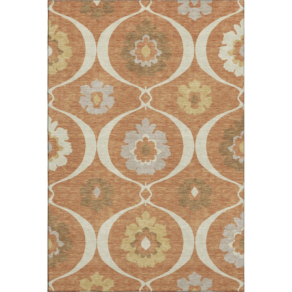 HomeRoots 9' X 12' Elegant Rust Gray & Gold Medallion Area Rug - Washable, UV-Protected, Stain-Resistant Design 668076