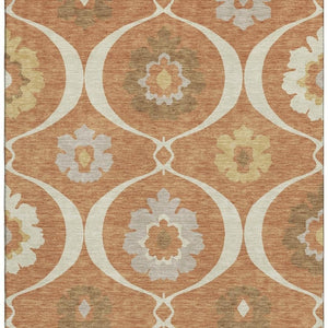 HomeRoots 9' X 12' Elegant Rust Gray & Gold Medallion Area Rug - Washable, UV-Protected, Stain-Resistant Design 668076
