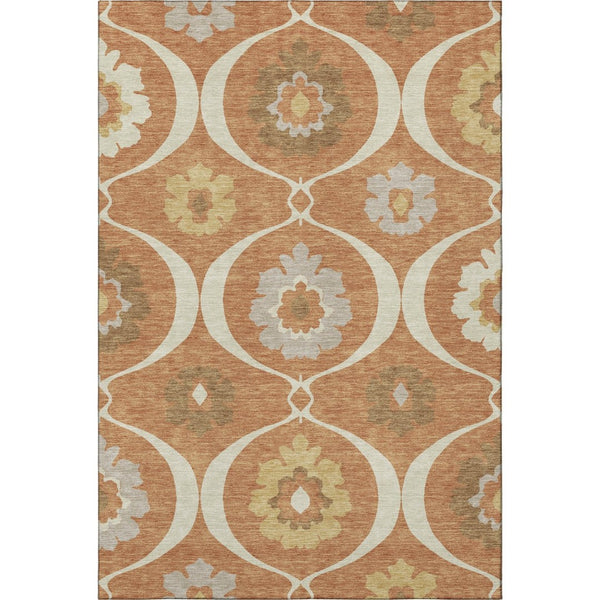HomeRoots 9' X 12' Elegant Rust Gray & Gold Medallion Area Rug - Washable, UV-Protected, Stain-Resistant Design 668076