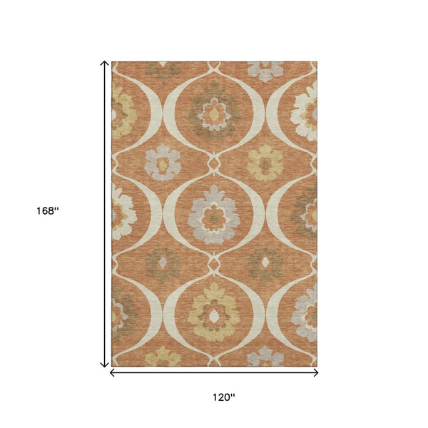 HomeRoots 10' X 14' Washable Rust Gray Gold Medallion Area Rug with UV Protection for High-Traffic Spaces 668077