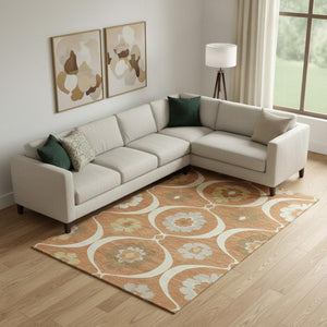 HomeRoots 10' X 14' Washable Rust Gray Gold Medallion Area Rug with UV Protection for High-Traffic Spaces 668077