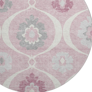HomeRoots 8' Pink Ivory and Gray Medallion Round Washable Rug - UV Protected, Easy-Care, Stylish Home Decor 668080