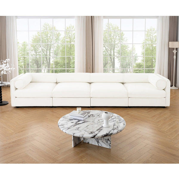 English Elm Modular Sectional Sofa With Ergonomic Cylindrical Support, Built-In Storage, And Modern White Style W714S01041