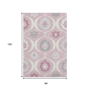 HomeRoots 8' X 10' Stylish Pink Ivory Gray Medallion Area Rug - Washable, UV-Protected, Pet Friendly! 668081