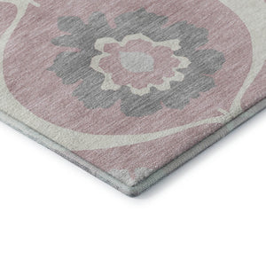 HomeRoots 8' X 10' Stylish Pink Ivory Gray Medallion Area Rug - Washable, UV-Protected, Pet Friendly! 668081