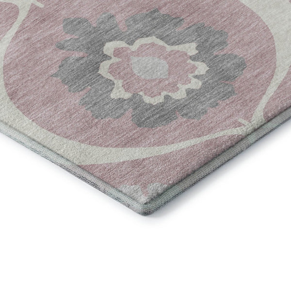 HomeRoots 8' X 10' Stylish Pink Ivory Gray Medallion Area Rug - Washable, UV-Protected, Pet Friendly! 668081