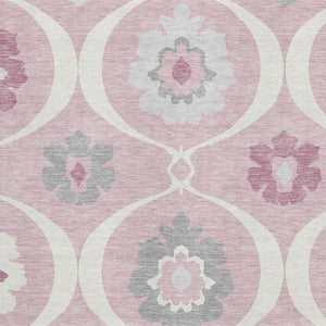 HomeRoots 8' X 10' Stylish Pink Ivory Gray Medallion Area Rug - Washable, UV-Protected, Pet Friendly! 668081