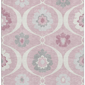 HomeRoots 8' X 10' Stylish Pink Ivory Gray Medallion Area Rug - Washable, UV-Protected, Pet Friendly! 668081