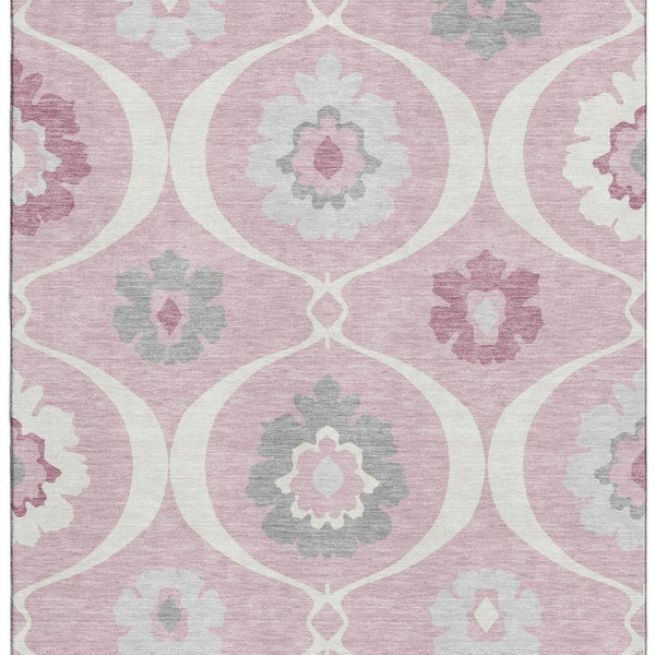HomeRoots 8' X 10' Stylish Pink Ivory Gray Medallion Area Rug - Washable, UV-Protected, Pet Friendly! 668081