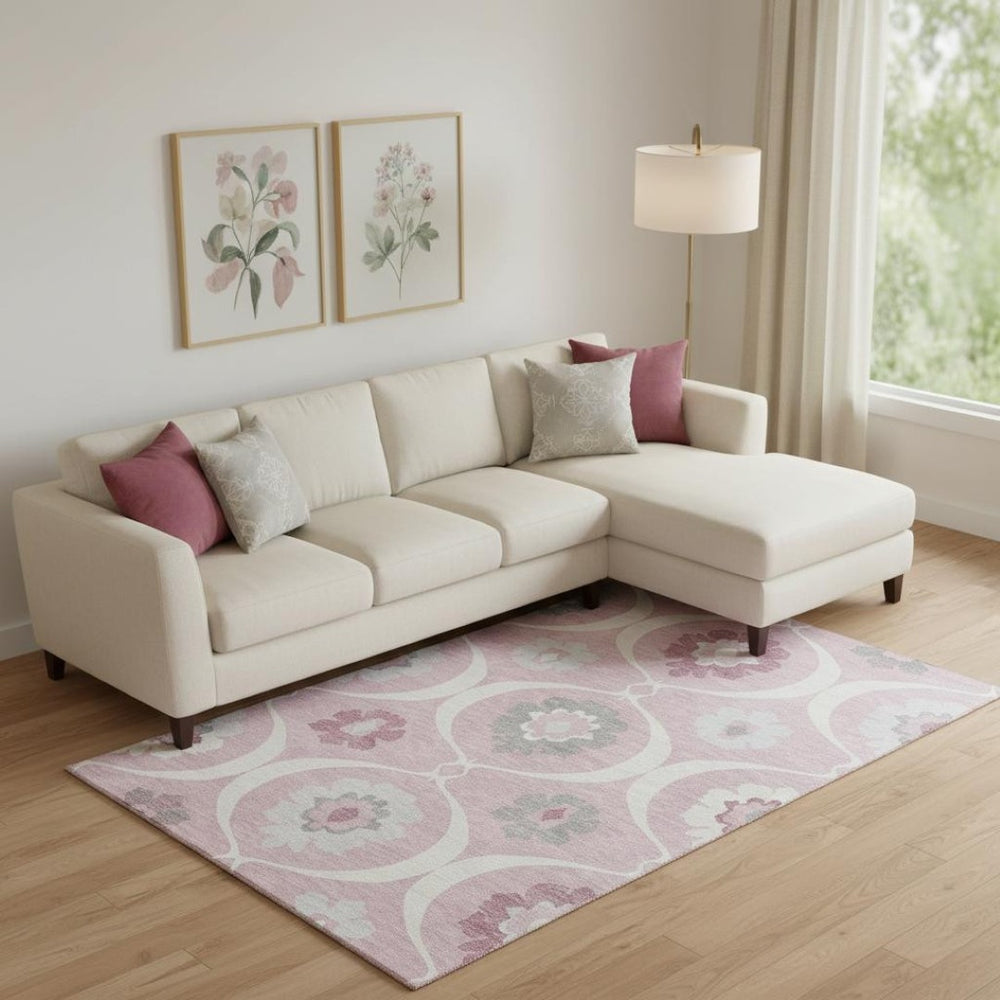 HomeRoots 9' X 12' Pink Ivory & Gray Medallion Area Rug – Washable, UV-Protected, Stylish & Durable Design 668082