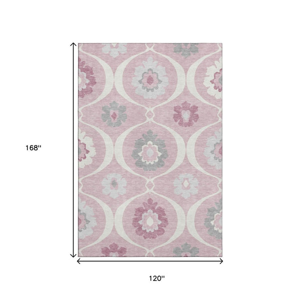 HomeRoots 10' Pink Ivory & Gray Medallion Washable Area Rug - UV Protected, Durable & Stylish for Any Room 668083