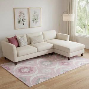HomeRoots 10' Pink Ivory & Gray Medallion Washable Area Rug - UV Protected, Durable & Stylish for Any Room 668083
