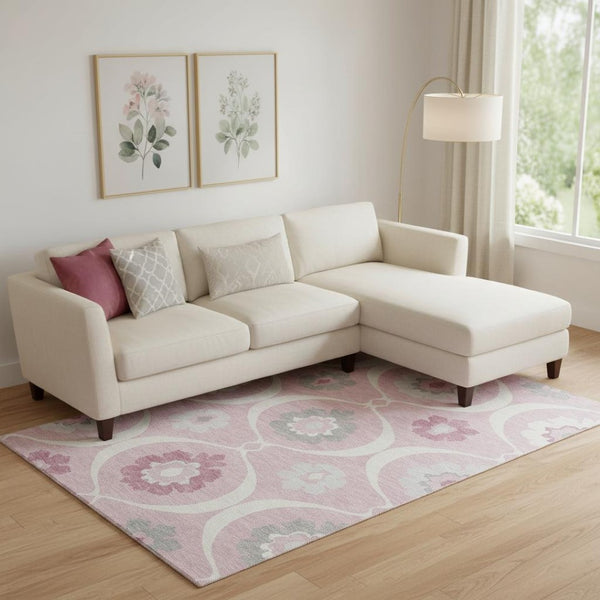 HomeRoots 10' Pink Ivory & Gray Medallion Washable Area Rug - UV Protected, Durable & Stylish for Any Room 668083