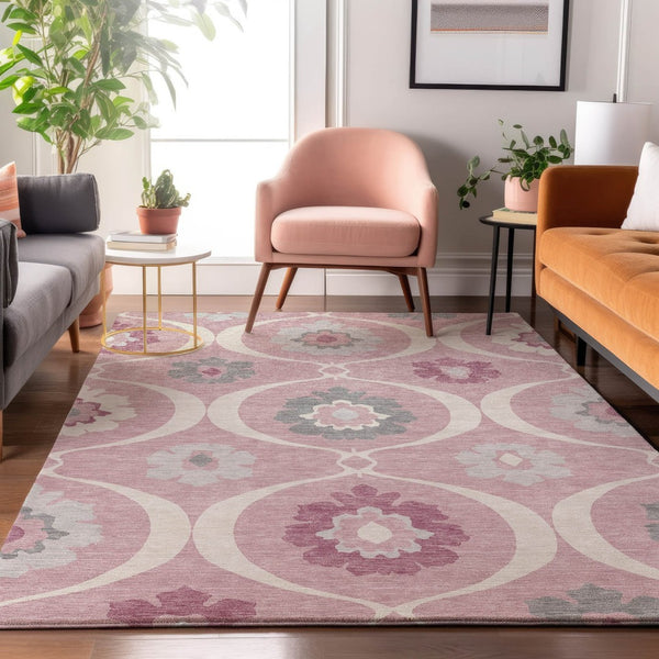 HomeRoots 10' Pink Ivory & Gray Medallion Washable Area Rug - UV Protected, Durable & Stylish for Any Room 668083