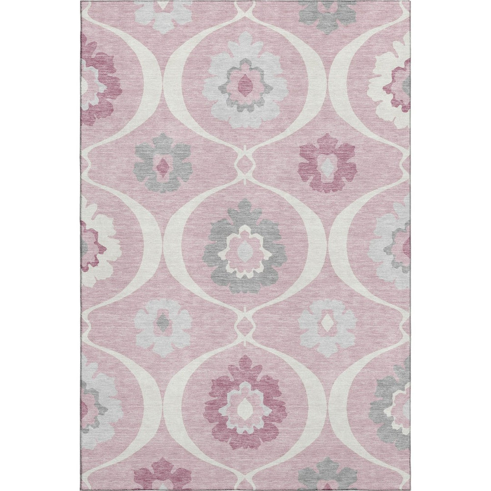 HomeRoots 10' Pink Ivory & Gray Medallion Washable Area Rug - UV Protected, Durable & Stylish for Any Room 668083