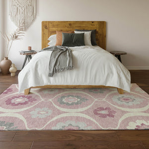 HomeRoots 10' Pink Ivory & Gray Medallion Washable Area Rug - UV Protected, Durable & Stylish for Any Room 668083