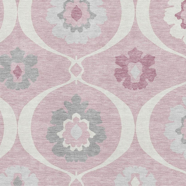 HomeRoots 10' Pink Ivory & Gray Medallion Washable Area Rug - UV Protected, Durable & Stylish for Any Room 668083