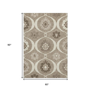 HomeRoots 5' X 8' Washable Taupe Ivory Beige Medallion Area Rug - Durable, Stain-Resistant & UV Protected! 668085