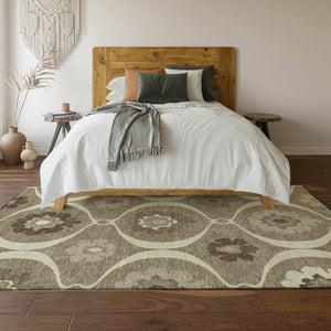 HomeRoots 5' X 8' Washable Taupe Ivory Beige Medallion Area Rug - Durable, Stain-Resistant & UV Protected! 668085