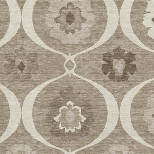 HomeRoots 5' X 8' Washable Taupe Ivory Beige Medallion Area Rug - Durable, Stain-Resistant & UV Protected! 668085