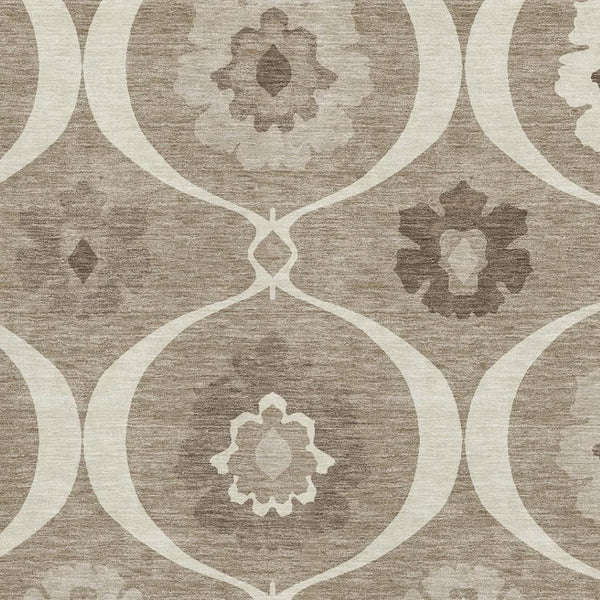 HomeRoots 5' X 8' Washable Taupe Ivory Beige Medallion Area Rug - Durable, Stain-Resistant & UV Protected! 668085
