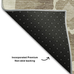 HomeRoots 8' Washable Round Medallion Rug in Taupe, Ivory & Beige - UV Protection, Stain Resistant, Durable Design 668086
