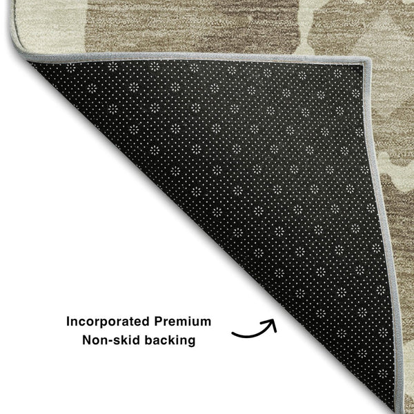 HomeRoots 8' Washable Round Medallion Rug in Taupe, Ivory & Beige - UV Protection, Stain Resistant, Durable Design 668086