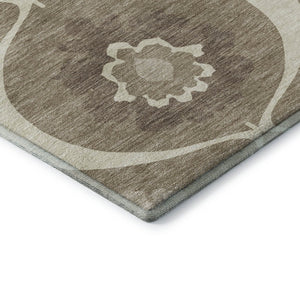 HomeRoots 8' Washable Round Medallion Rug in Taupe, Ivory & Beige - UV Protection, Stain Resistant, Durable Design 668086