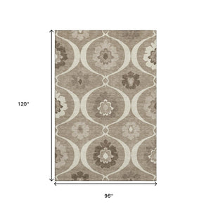 HomeRoots 8' X 10' Washable Medallion Area Rug in Taupe, Ivory & Beige - Durable, Stylish, UV Protected Design 668087