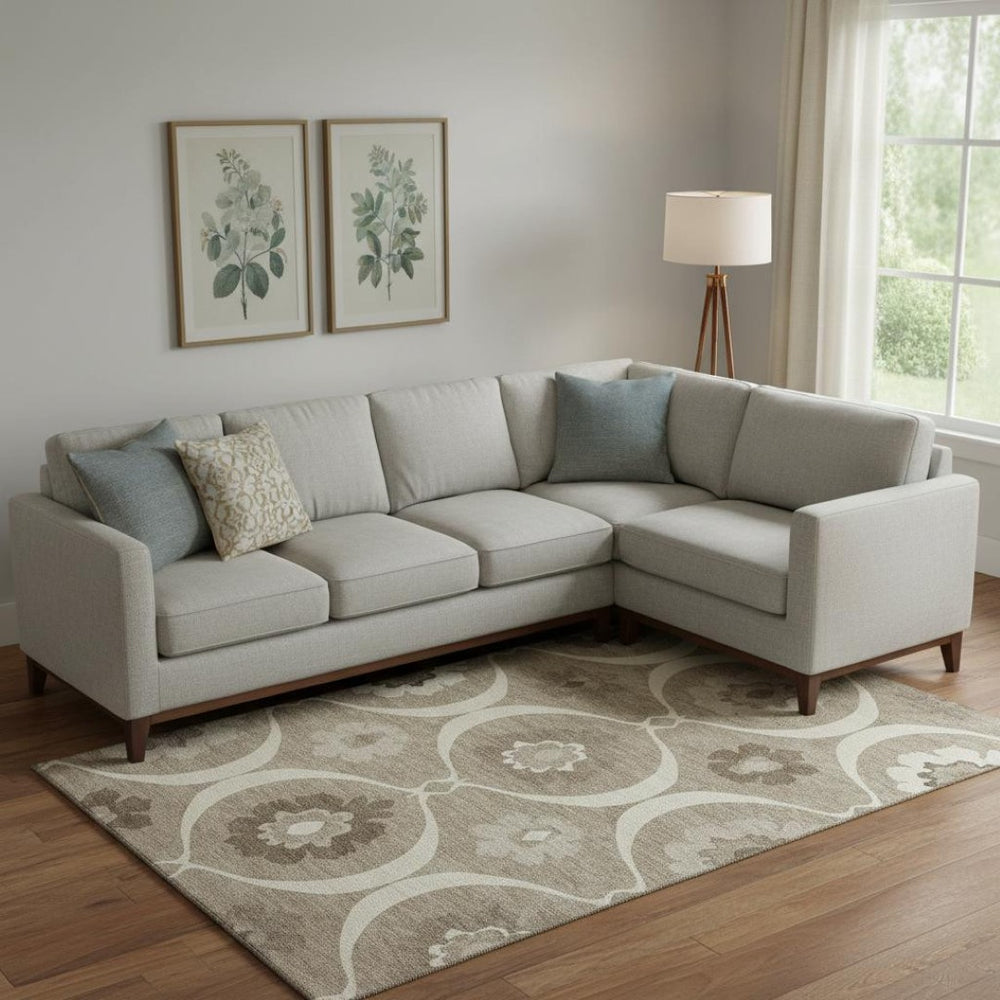 HomeRoots 8' X 10' Washable Medallion Area Rug in Taupe, Ivory & Beige - Durable, Stylish, UV Protected Design 668087