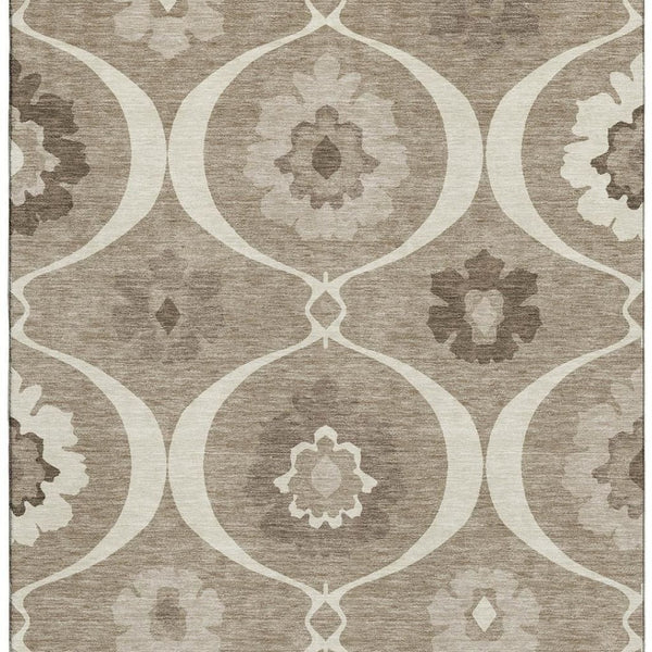 HomeRoots 8' X 10' Washable Medallion Area Rug in Taupe, Ivory & Beige - Durable, Stylish, UV Protected Design 668087