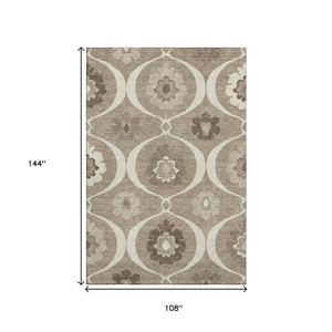 HomeRoots 9' X 12' Taupe Ivory Beige Medallion Area Rug - Washable, UV-Protected & Stain-Resistant Design 668088