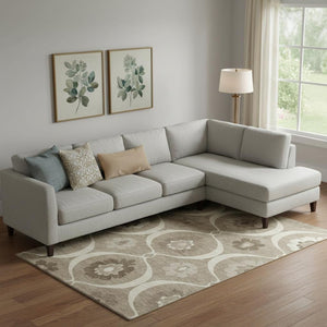 HomeRoots 9' X 12' Taupe Ivory Beige Medallion Area Rug - Washable, UV-Protected & Stain-Resistant Design 668088