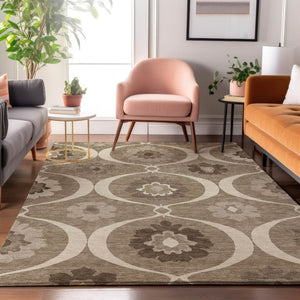 HomeRoots 9' X 12' Taupe Ivory Beige Medallion Area Rug - Washable, UV-Protected & Stain-Resistant Design 668088