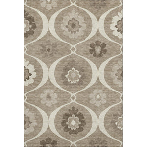 HomeRoots 9' X 12' Taupe Ivory Beige Medallion Area Rug - Washable, UV-Protected & Stain-Resistant Design 668088