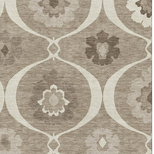 HomeRoots 9' X 12' Taupe Ivory Beige Medallion Area Rug - Washable, UV-Protected & Stain-Resistant Design 668088