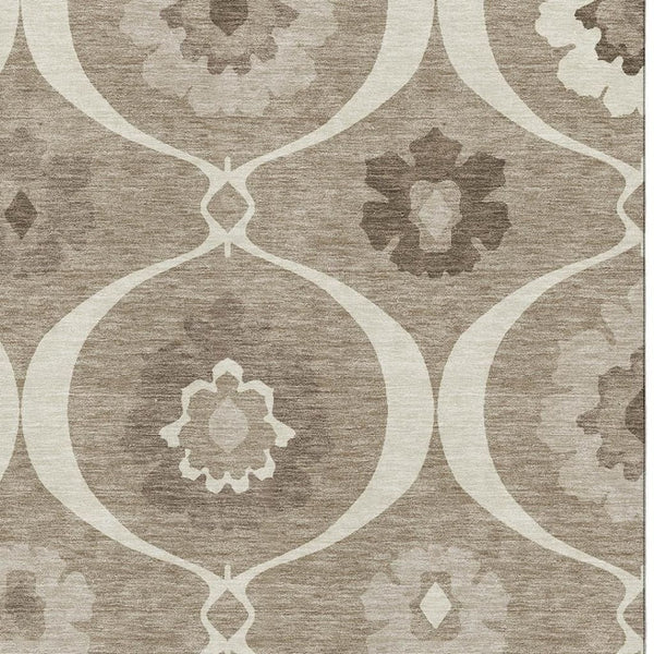 HomeRoots 9' X 12' Taupe Ivory Beige Medallion Area Rug - Washable, UV-Protected & Stain-Resistant Design 668088