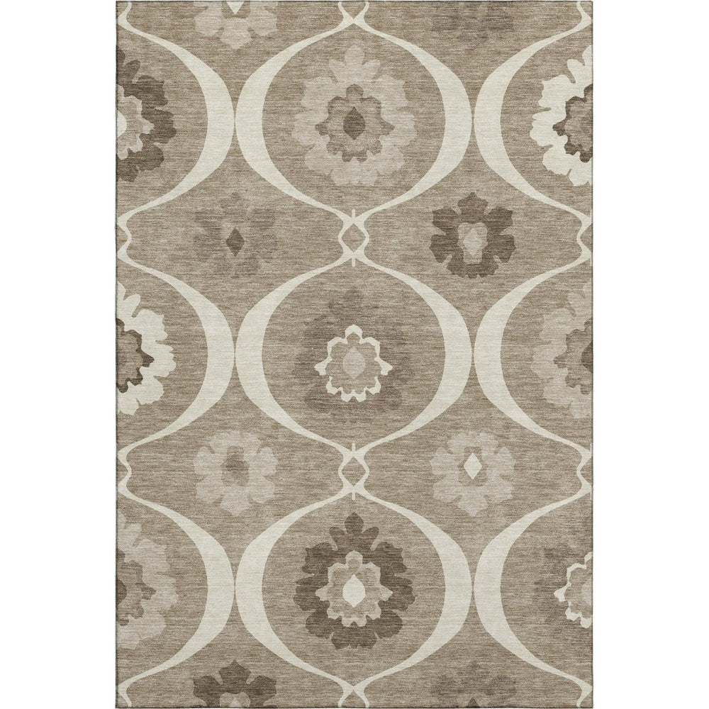 HomeRoots 10' X 14' Taupe Ivory Beige Medallion Area Rug - Washable, UV Protected, Stain Resistant, Durable Design 668089