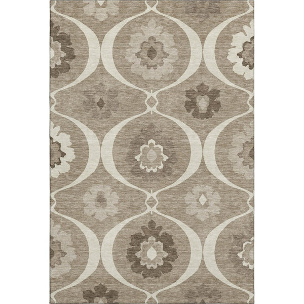 HomeRoots 10' X 14' Taupe Ivory Beige Medallion Area Rug - Washable, UV Protected, Stain Resistant, Durable Design 668089