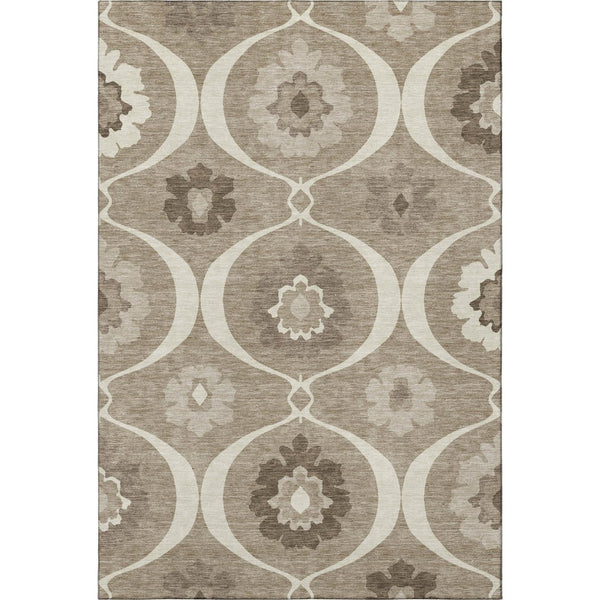 HomeRoots 10' X 14' Taupe Ivory Beige Medallion Area Rug - Washable, UV Protected, Stain Resistant, Durable Design 668089