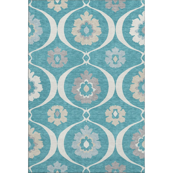 HomeRoots 10' Transitional Medallion Area Rug in Teal, Ivory & Gray - Washable, UV-Resistant, Durable Design 668095