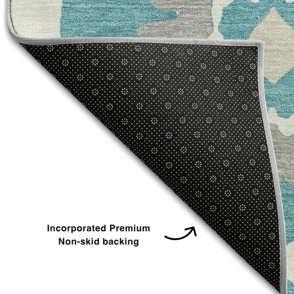 HomeRoots 10' Transitional Medallion Area Rug in Teal, Ivory & Gray - Washable, UV-Resistant, Durable Design 668095