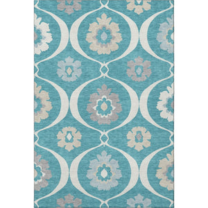 HomeRoots 10' Transitional Medallion Area Rug in Teal, Ivory & Gray - Washable, UV-Resistant, Durable Design 668095