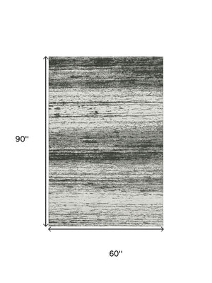 HomeRoots 5' X 8' Black And Ivory Striped Washable Area Rug – UV Protected, Durable, Easy-Care Style for Homes 668097